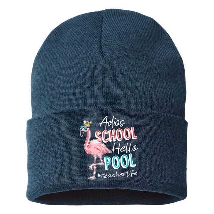 Adios School Hello Pool Teacher Life Flamingo Sustainable Knit Beanie