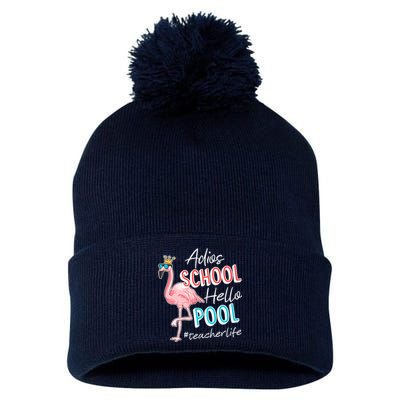 Adios School Hello Pool Teacher Life Flamingo Pom Pom 12in Knit Beanie