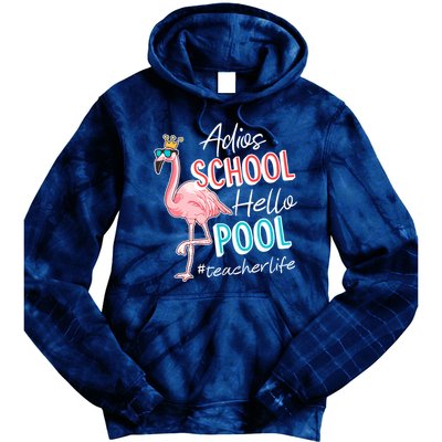 Adios School Hello Pool Teacher Life Flamingo Tie Dye Hoodie
