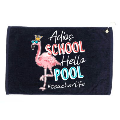 Adios School Hello Pool Teacher Life Flamingo Grommeted Golf Towel