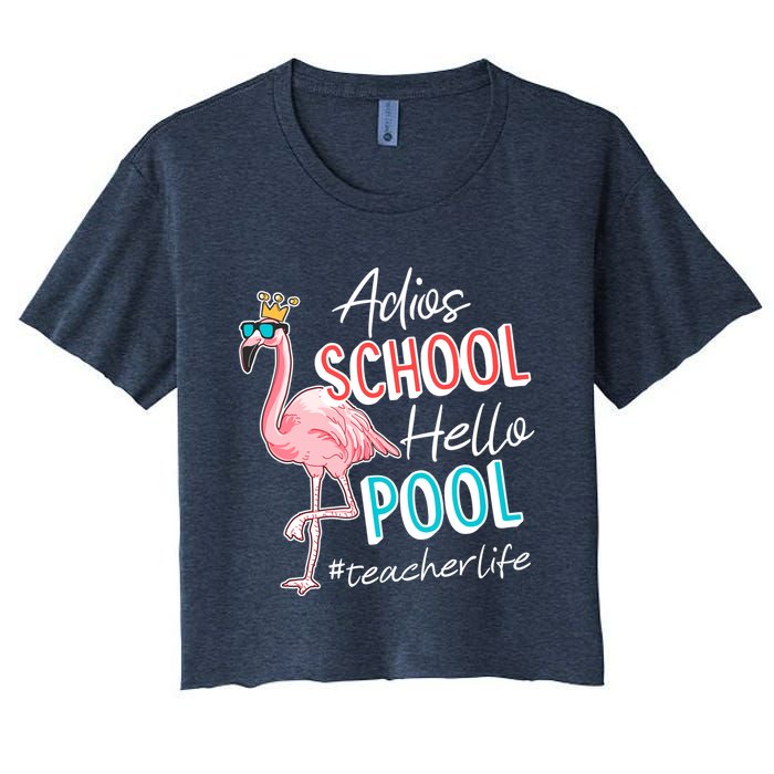Adios School Hello Pool Teacher Life Flamingo Crop Top