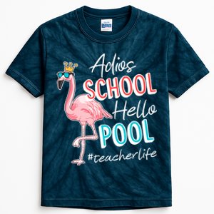 Adios School Hello Pool Teacher Life Flamingo Kids Tie-Dye T-Shirt