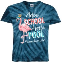 Adios School Hello Pool Teacher Life Flamingo Kids Tie-Dye T-Shirt