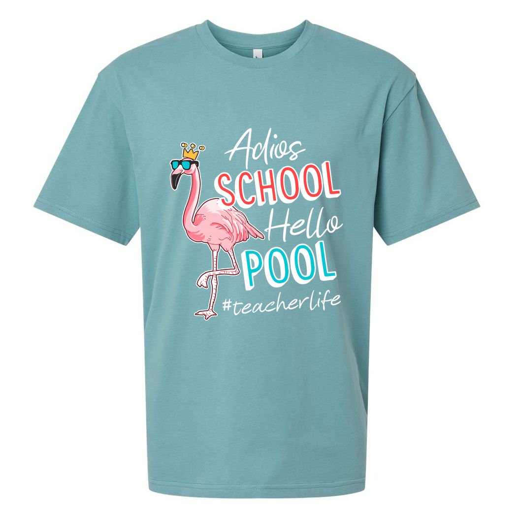 Adios School Hello Pool Teacher Life Flamingo Sueded Cloud Jersey T-Shirt