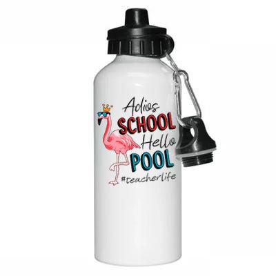 Adios School Hello Pool Teacher Life Flamingo Aluminum Water Bottle