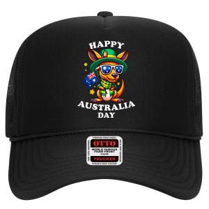 Australia Day Kangaroo Australian Flag Aussie Roo High Crown Mesh Back Trucker Hat