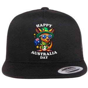 Australia Day Kangaroo Australian Flag Aussie Roo Flat Bill Trucker Hat