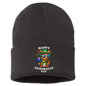 Australia Day Kangaroo Australian Flag Aussie Roo Sustainable Knit Beanie