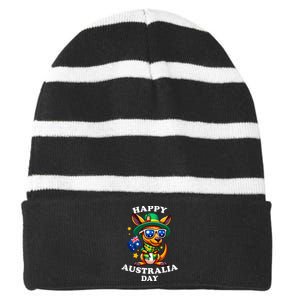 Australia Day Kangaroo Australian Flag Aussie Roo Striped Beanie with Solid Band