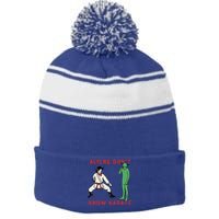 Aliens DonT Know Karate Stripe Pom Pom Beanie