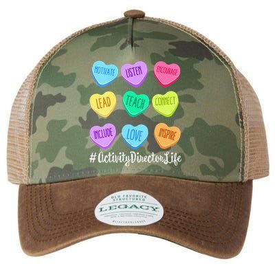 Activity Director Life Teacher Valentines Day Candy Heart Legacy Tie Dye Trucker Hat