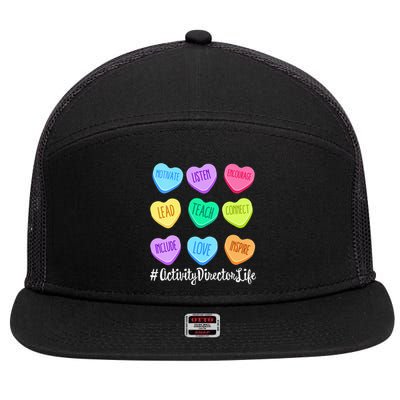 Activity Director Life Teacher Valentines Day Candy Heart 7 Panel Mesh Trucker Snapback Hat