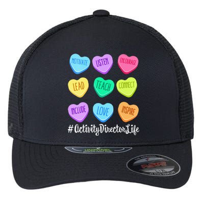 Activity Director Life Teacher Valentines Day Candy Heart Flexfit Unipanel Trucker Cap