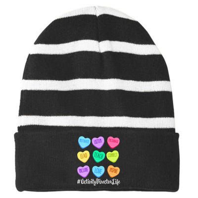 Activity Director Life Teacher Valentines Day Candy Heart Striped Beanie with Solid Band