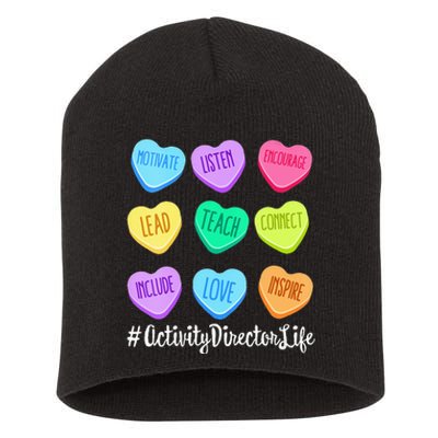 Activity Director Life Teacher Valentines Day Candy Heart Short Acrylic Beanie