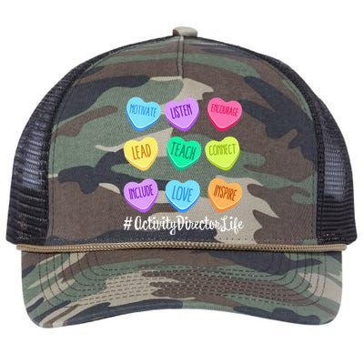 Activity Director Life Teacher Valentines Day Candy Heart Retro Rope Trucker Hat Cap