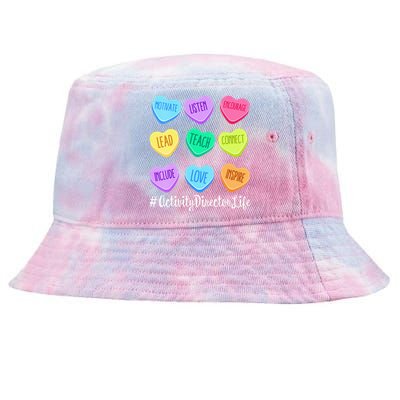 Activity Director Life Teacher Valentines Day Candy Heart Tie-Dyed Bucket Hat