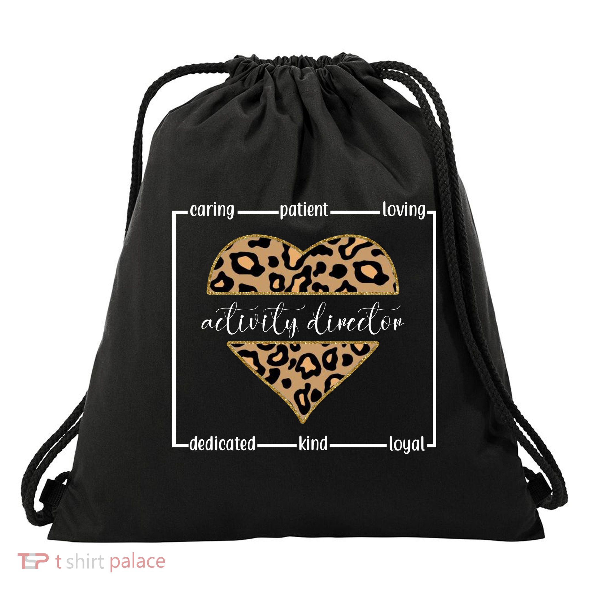 Activity Director Leopard Heart Drawstring Bag