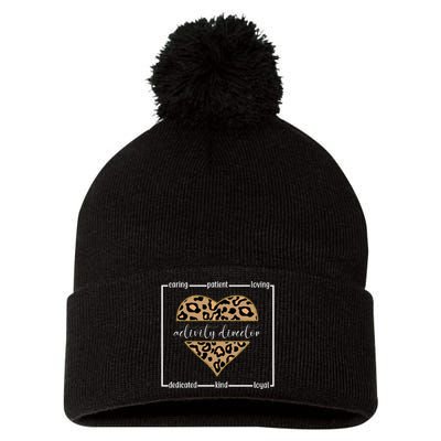 Activity Director Leopard Heart Pom Pom 12in Knit Beanie