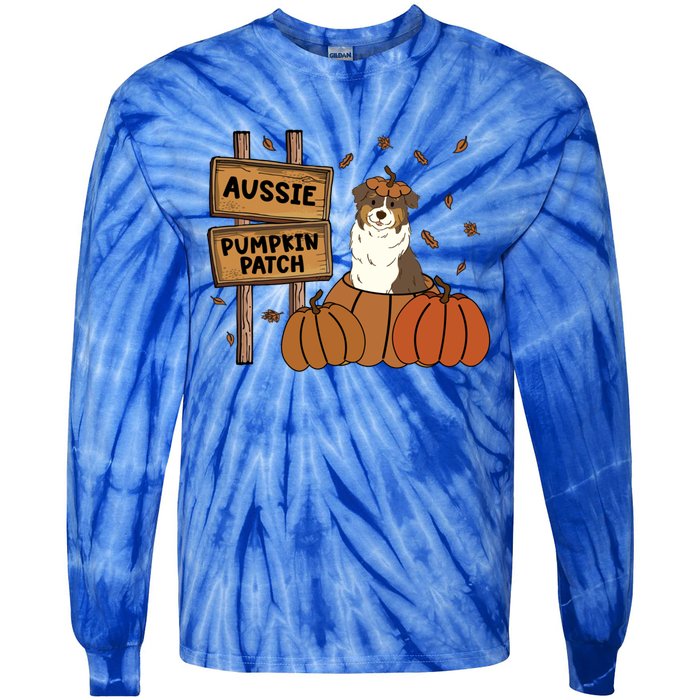 Aussie Dog Lovers Pumpkin Patch Thanksgiving Halloween Cute Gift Tie-Dye Long Sleeve Shirt