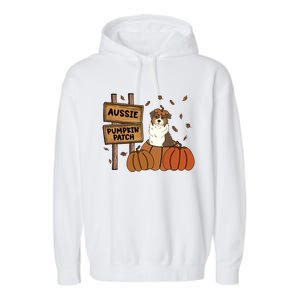 Aussie Dog Lovers Pumpkin Patch Thanksgiving Halloween Cute Gift Garment-Dyed Fleece Hoodie