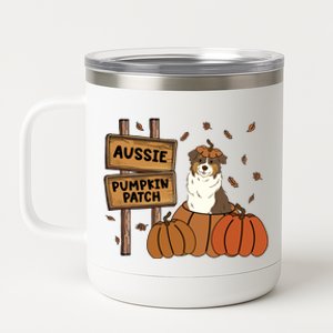 Aussie Dog Lovers Pumpkin Patch Thanksgiving Halloween Cute Gift 12 oz Stainless Steel Tumbler Cup