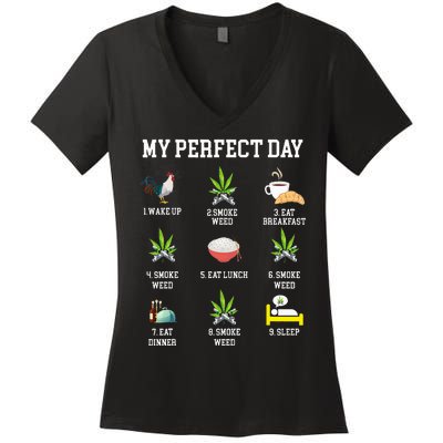 All Day Long Weed Lover Outfit  Women's V-Neck T-Shirt