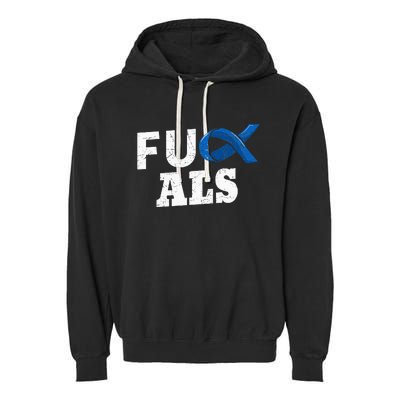 ALS Disease Lou Gehrig's Blue Ribbon Neurological Disorders Garment-Dyed Fleece Hoodie