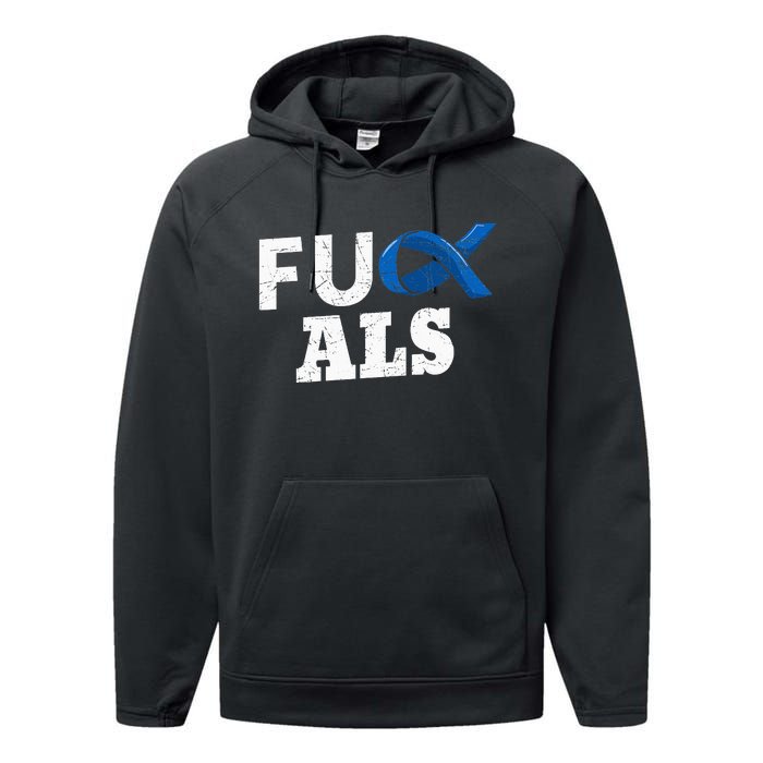 ALS Disease Lou Gehrig's Blue Ribbon Neurological Disorders Performance Fleece Hoodie