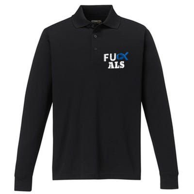 ALS Disease Lou Gehrig's Blue Ribbon Neurological Disorders Performance Long Sleeve Polo