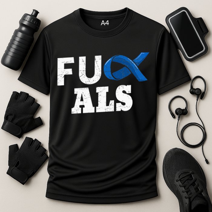 ALS Disease Lou Gehrig's Blue Ribbon Neurological Disorders Cooling Performance Crew T-Shirt