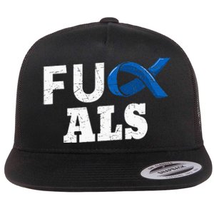 ALS Disease Lou Gehrig's Blue Ribbon Neurological Disorders Flat Bill Trucker Hat