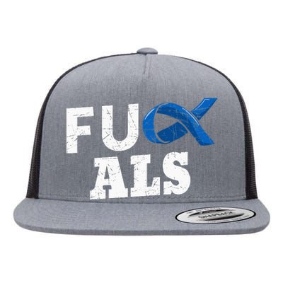 ALS Disease Lou Gehrig's Blue Ribbon Neurological Disorders Flat Bill Trucker Hat