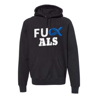 ALS Disease Lou Gehrig's Blue Ribbon Neurological Disorders Premium Hoodie