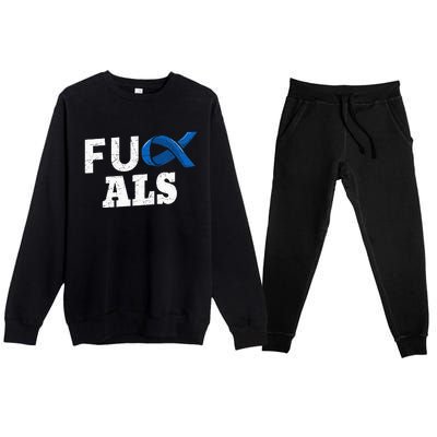 ALS Disease Lou Gehrig's Blue Ribbon Neurological Disorders Premium Crewneck Sweatsuit Set