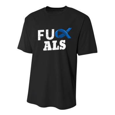 ALS Disease Lou Gehrig's Blue Ribbon Neurological Disorders Youth Performance Sprint T-Shirt