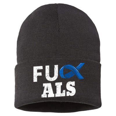 ALS Disease Lou Gehrig's Blue Ribbon Neurological Disorders Sustainable Knit Beanie