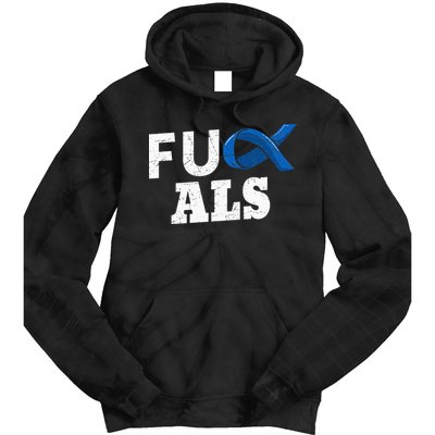 ALS Disease Lou Gehrig's Blue Ribbon Neurological Disorders Tie Dye Hoodie