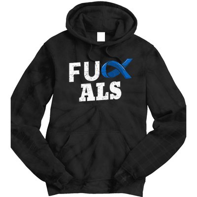 ALS Disease Lou Gehrig's Blue Ribbon Neurological Disorders Tie Dye Hoodie