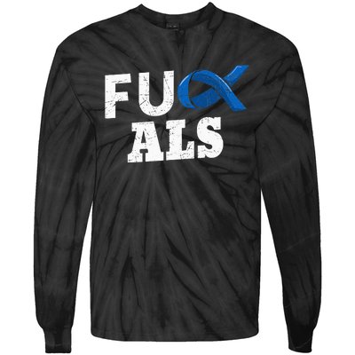 ALS Disease Lou Gehrig's Blue Ribbon Neurological Disorders Tie-Dye Long Sleeve Shirt