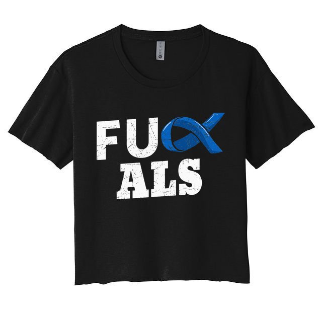 ALS Disease Lou Gehrig's Blue Ribbon Neurological Disorders Women's Crop Top Tee