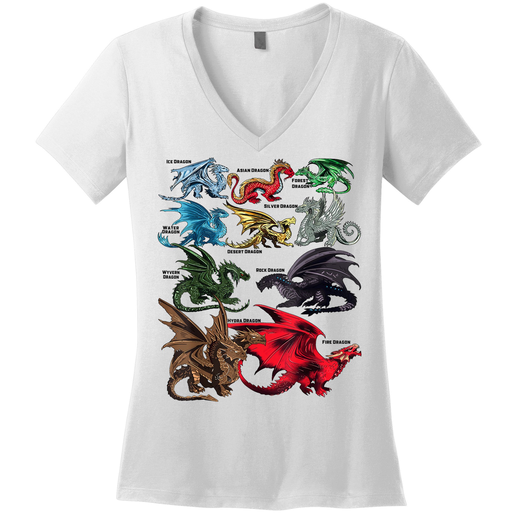 Awesome Dragon Lovers Types Of Dragons Gift Women's V-Neck T-Shirt