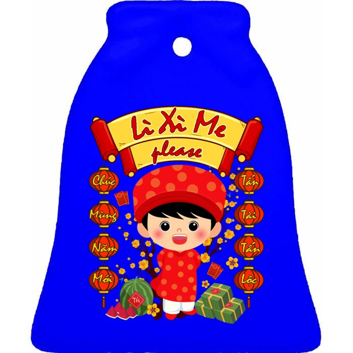 Ao Dai Li Xi Me Vietnamese Tet New Year Cool Gift Ceramic Bell Ornament