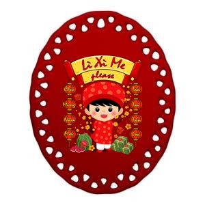 Ao Dai Li Xi Me Vietnamese Tet New Year Cool Gift Ceramic Oval Ornament