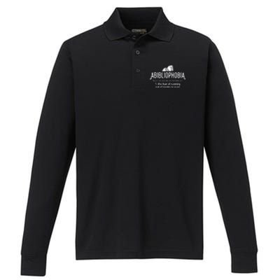 Abibliophobia Definition Librarian Reading Books Lover Performance Long Sleeve Polo