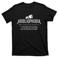 Abibliophobia Definition Librarian Reading Books Lover T-Shirt