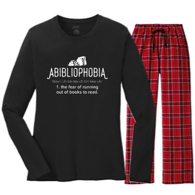 Abibliophobia Definition Librarian Reading Women's Long Sleeve Flannel Pajama Set 