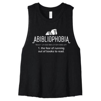 Abibliophobia Definition Librarian Reading Women's Racerback Cropped Tank