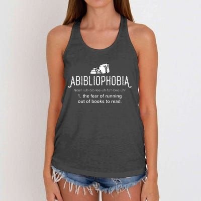 Abibliophobia Definition Librarian Reading Women's Knotted Racerback Tank