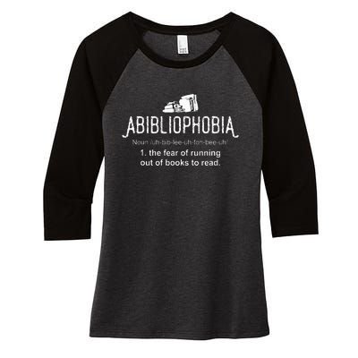 Abibliophobia Definition Librarian Reading Women's Tri-Blend 3/4-Sleeve Raglan Shirt